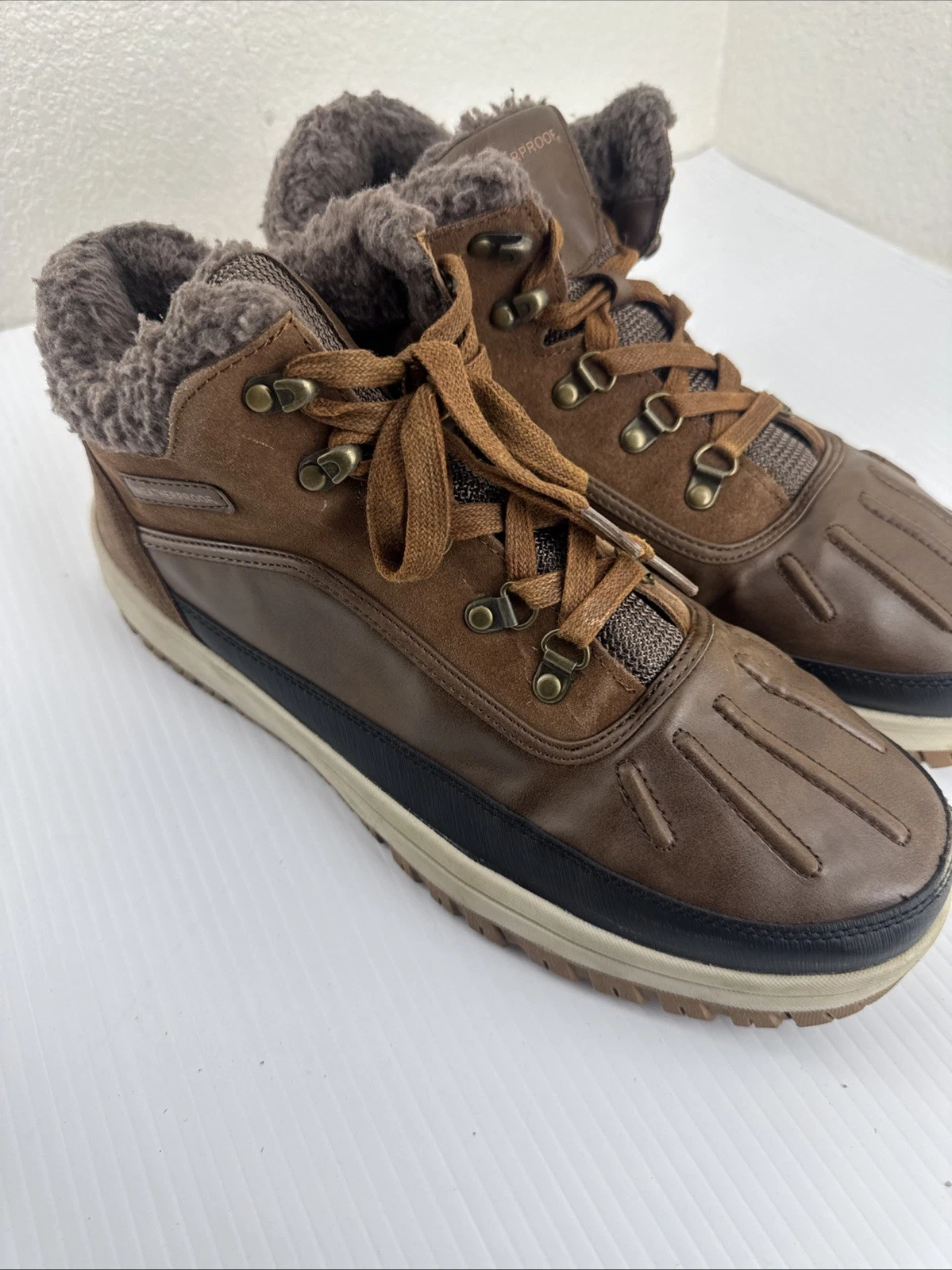 Weatherproof Men’s Size 12 Brown Snow Boots Traction Leather Suede Warm Salt