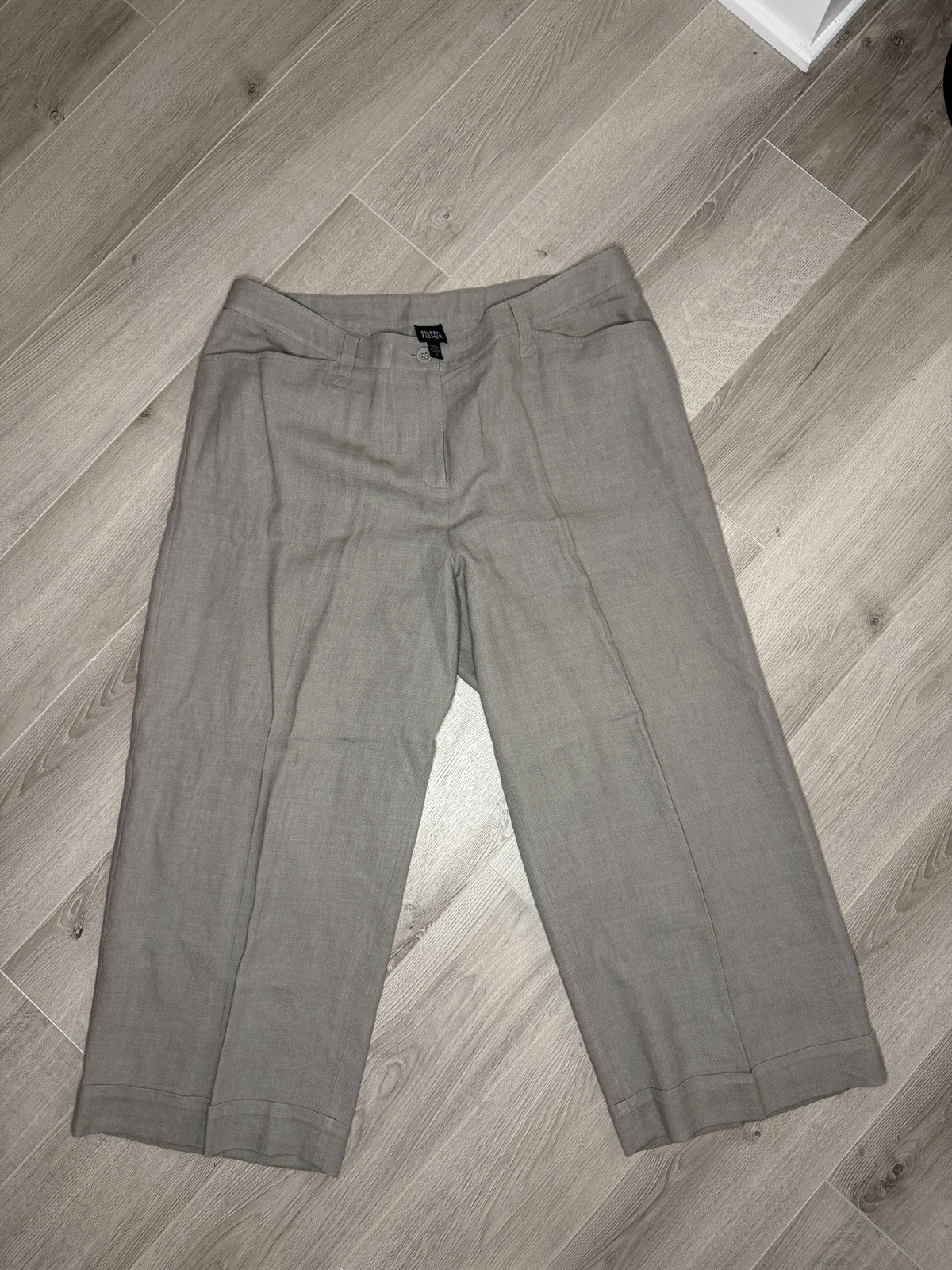Eileen Fisher Women’s XL Linen Blend Wide Leg Pants Gray Tailored Trousers
