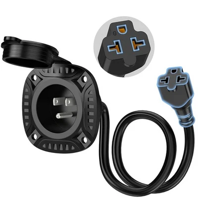 5-in-1 AC Port Plug 20A 125V, RV Shore Power Inlet Plug with T-Blade Adapter