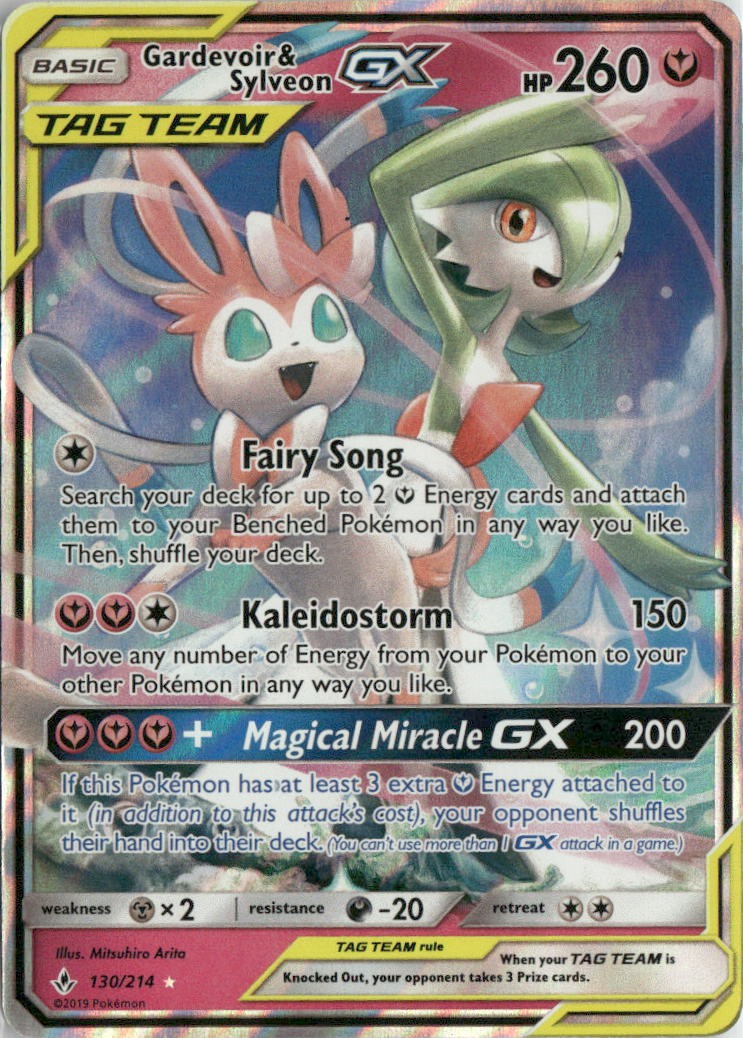 Pokemon Gardevoir & Sylveon GX Ultra Rare Holo Unbroken Bonds 2019 130/214 NM