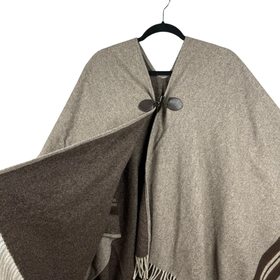 Poncho Ulla Johnson OS Lana Flecos Marrón, Cárdigan Tostado con Cierre de Palanca de Cuero Foto 4 de 4