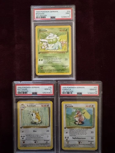 1st edition PSA Bulbasaur, Raticate, And Farfetch’d German
