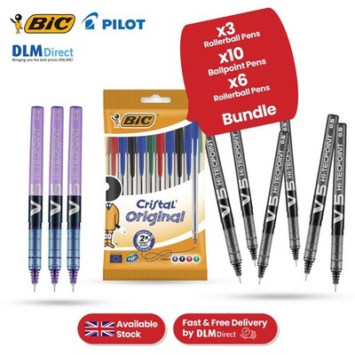 Pilot Hi Tecpoint Tintenroller 3x Violett, 6x Schwarz & BIC 10x Cristal Original Stifte