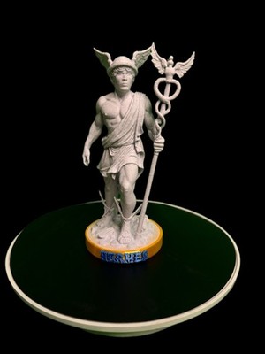 Hermes 3D Printed Statue   Greek Messenger God | Rock Marble Finish w/ Gold Base