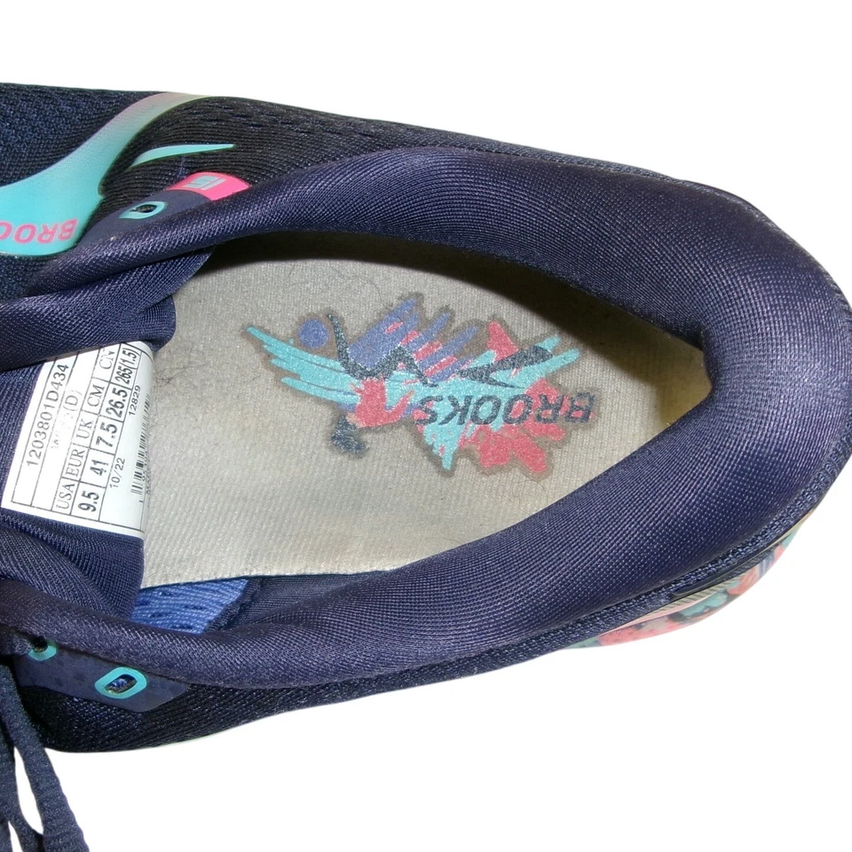 Zapatos para correr Brooks Ghost 15 Restart para mujer azul marino rosa verde azulado abstracto 9,5 Foto 4 de 4