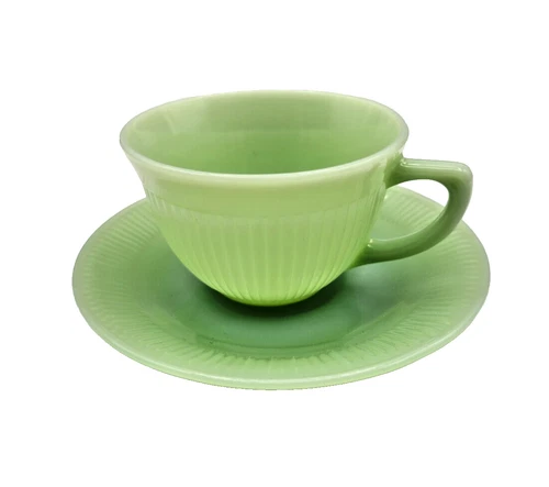 Vintage Fire King Jadeite Jane Ray Ribbed Coffee Tea Cup And Saucer Set of 1 USA