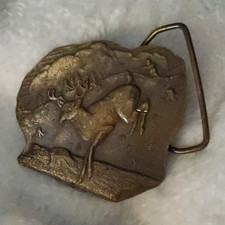 Vintage Western Americana Belt Buckle Bucking Bronco Horse Rider Cowboy Scene