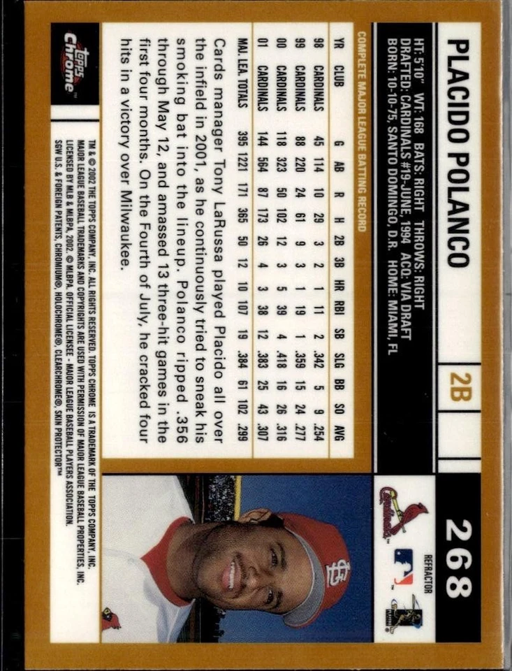 2002 Topps Chrome #268 Placido Polanco Gold Refractors - Image 2 of 2