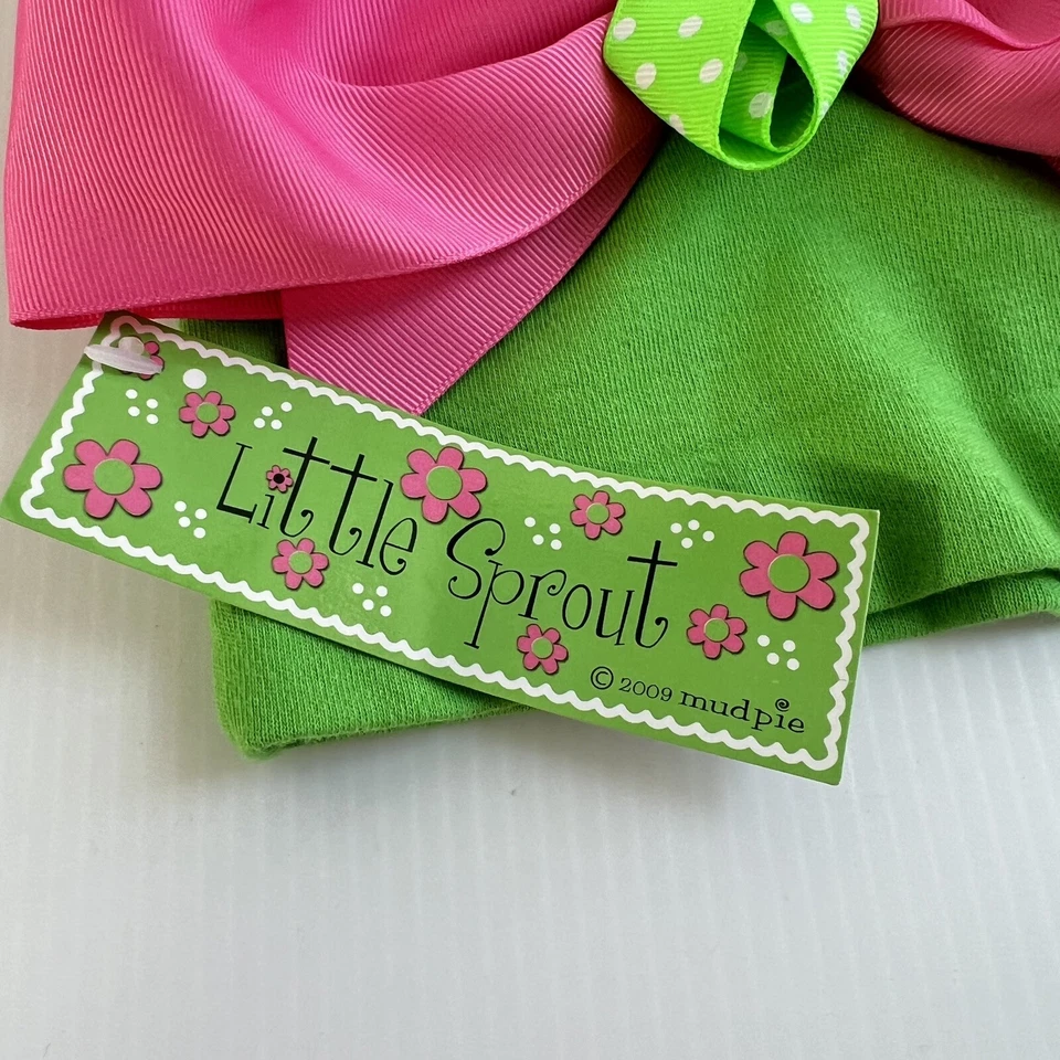 NEW Mud Pie Baby Girl Giant Bow Hat  6-18 Months Lime Green Pink Beanie - Image 4 of 4