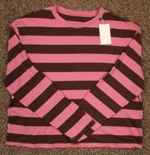 A New Day Shirt Women's Size XL Slim Fit Long Sleeve Striped Purple/Brown Freddy