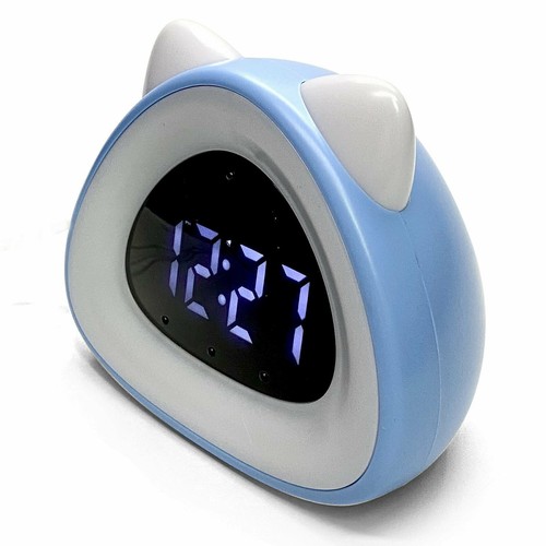 Eurie Cat Ears Sunrise Light Digital Alarm Clock, Blue, 14cm - Picture 4 of 8