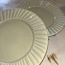 Pottery Barn DANA Dinner Plates (10-1/2")  PAIR 2, Sage Green Ribbed
