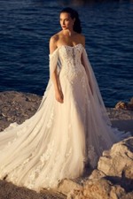 Sweetheart Tulle Wedding Dresses with Lace Applique Sweep Train Bridal Gowns