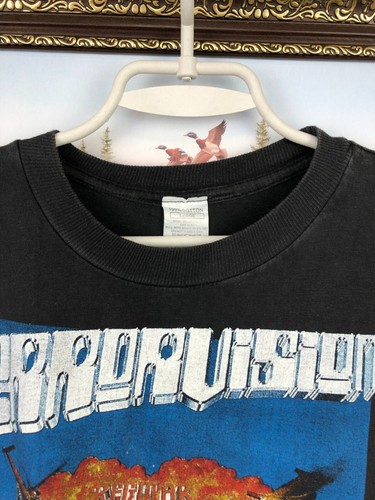 Vintage 90's Terrorvision Shirt Mens Britpop Rock Band Tee Black Over Print Sz L - Picture 8 of 15