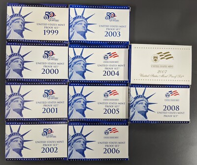 1999-2008 U.S. Mint Proof Sets OGP Box & COA Lot of (10) Annual Sets