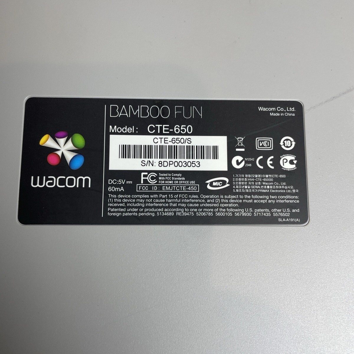 Wacom BAMBOO FUN CTE-650 Graphics Drawing Tablet Only | eBay