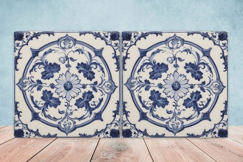 Azulejos de pared de cerámica victoriana - Juego de 2 azulejos de cerámica para salpicadero de cocina para baño - Imagen 1 de 3