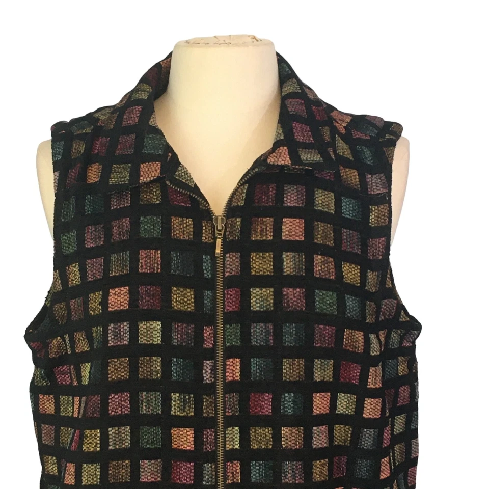 Christopher Banks Mujer Negro Multicolor Cuadros Cremallera Frontal Chaleco L Foto 2 de 4
