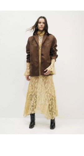 New H&M Oversized Single Breasted Blazer Faux Suede Jacket Brown Tan XS - Picture 11 of 15