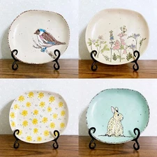 Spring Salad Plate Small Serving Dish 8.5" Oblong - Choose Flower Bird or Bunny