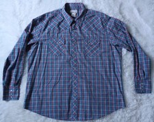 Wrangler Wrancher Mens 2XL Plaid Long Sleeve Pearl Snap Cowboy Western Shirt