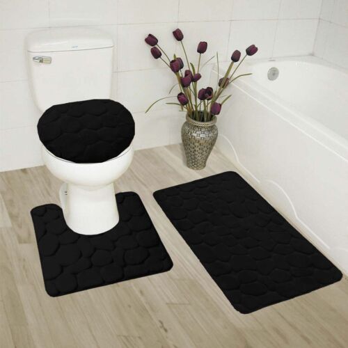 NEU 3-TEILIGES SET BADEMATTE TEPPICHE DECKELABDECKUNG SUPER WEICH MEMORY SCHAUMKISSEN KOMFORT ROCK - Bild 4 von 18