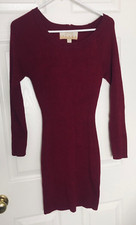 Women's Round Collar Slim Long Sleeves Winter Warm Sweater Dresses Sz Lg Marron