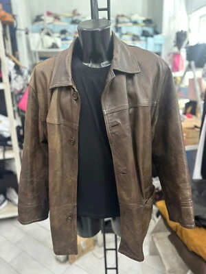 Non Solo Pelle Veste Véritable Cuir D'Occassion Man Taille 56 Brun LLV235 - Photo 1/4