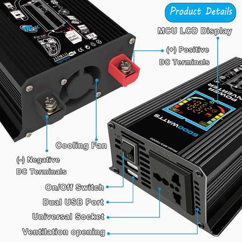 6000W Inverter DC 12V to AC 110V / 220V Vehicle Solar Power Inverter For Disple - Picture 4 of 14