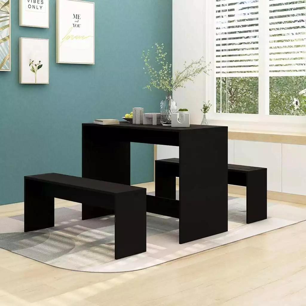 3 Piece Dining Set Black Engineered Wood vidaXL