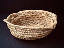 Vintage Hand Crafted Straw Oval Shaped Basket with Twisted Handle Cottage Core