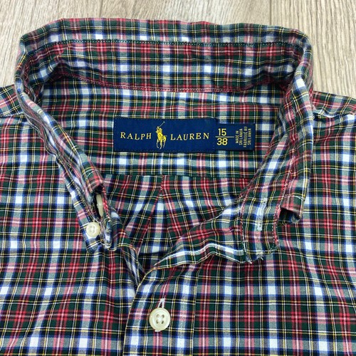 Ralph Lauren Button Down Shirt Teens Size 15/38 Red Blue Plaid Long Sleeve - Picture 3 of 11