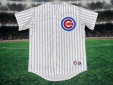VTG Majestic Chicago Cubs Jersey Pinstripe Home White Jersey Sz XL Preowned