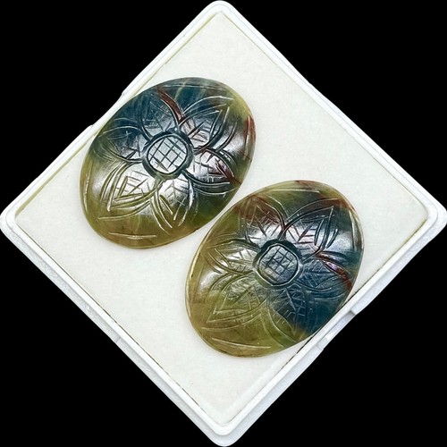 120.20 Ct/2 Pcs Natural Unheated Sapphire Pair 39x29mm Carved Bi Color Gemstones - Picture 21 of 21