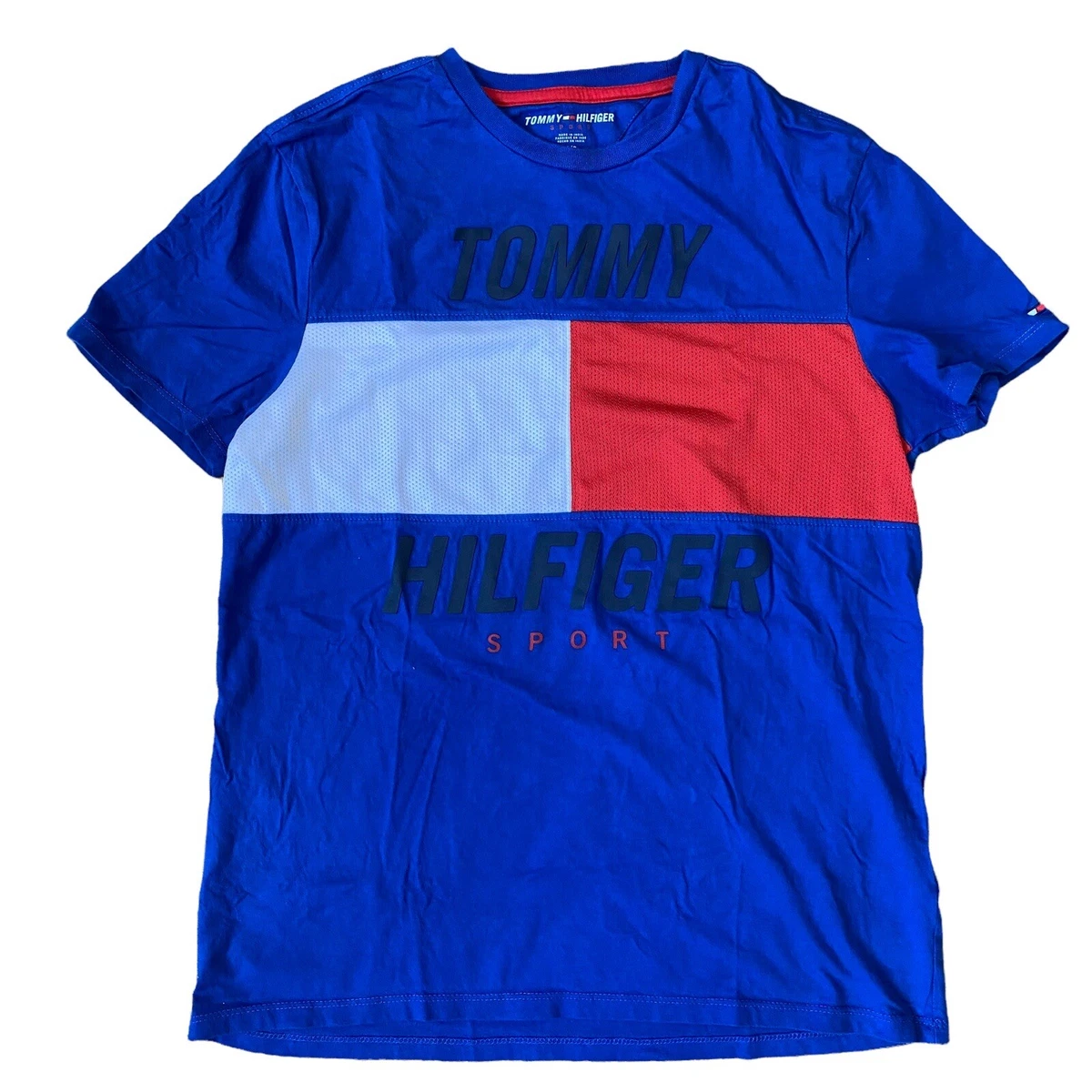 Tommy Hilfiger Sport Shirt Mens Small Red Blue White Logo Short Sleeve Small