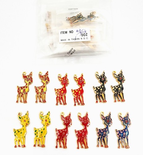 12 Vintage Christmas Holiday Reindeer Storybook Baby Fawn Deer Pendants 5371PT - Picture 2 of 7