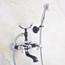 Silver Black Brass Bathroom Faucet Set Handheld Shower Mixer Tap Kit 2na622