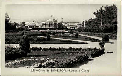 Estoril Portugal Costa do Sol s/w Postkarte 1957 gelaufen Parque e Casino Park