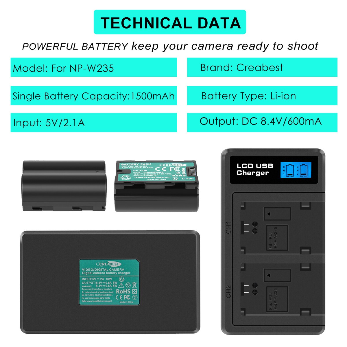 NP W235 Akku-Ersatz Für Fujifilm Kameras – 7,2 V, 2250 MAh, Kompatibel Mit X-T5, X-T4, GFX 100S Uvm.