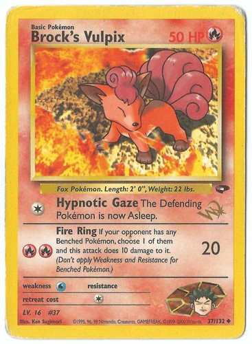 Brock's Vulpix 37/132 - Gold Wizard's W Stamped - Gym Challenge Pokemon TCG Card - Picture 1 of 2