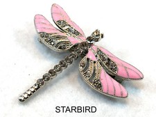 PINK ENAMEL DRAGONFLY INLAY SEASHELL BARRETTE 80's VINTAGE