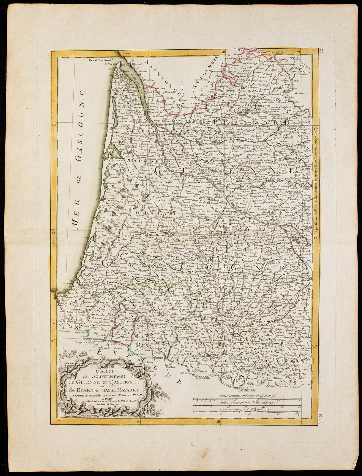 1780 - Guienne & Vizcaya, Béarn & Baja Navarra - Mapa Geográfica Antigua