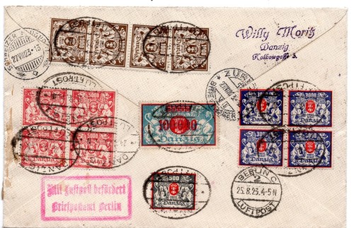 Danzig, 1923 spectacular Inflation Airmail R-Cover to Switzerland, huge CV - Picture 2 of 2