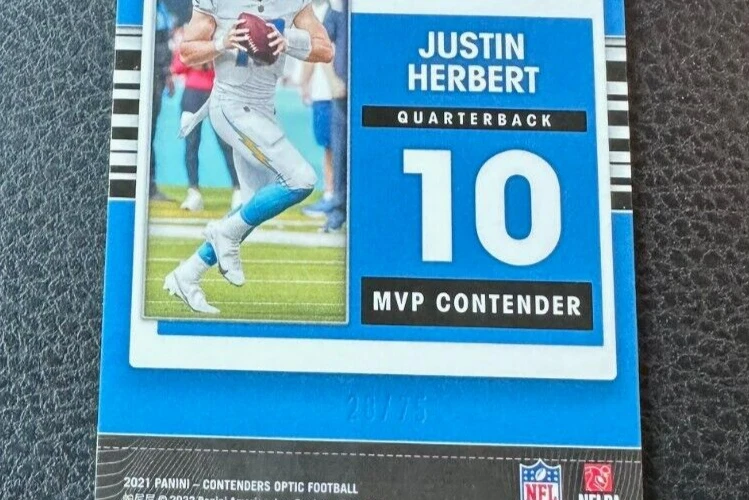 2021 Panini Optic Contenders Justin Herbert MVP Contenders Blue Pink Prizm 28/75 - Image 2 of 2