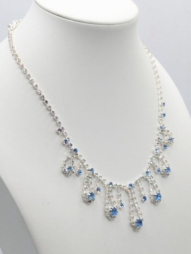 Winter Blue Rhinestone Necklace and Earring Set Silver Tone NOS - Picture 2 of 14