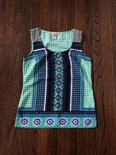 Banana Republic Women  s XS Green/Blue Geometric Sleeveless Blouse - EUC 