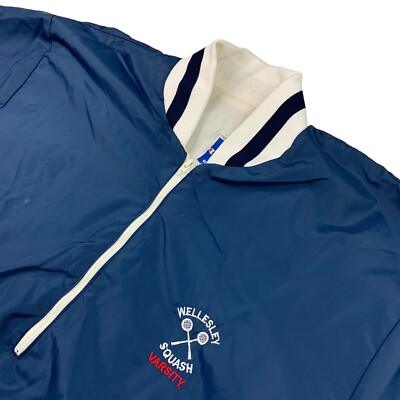 VTG Wellesley Squash Varsity Champion 1/4 Zip Tennis Jacket Navy   USA   Medium