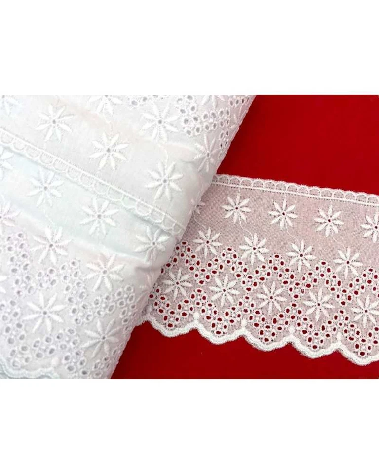 Pizzo merletto sangallo passamaneria 9cm san gallo 4BF41 smerlato balza unica - Immagine 2 di 4