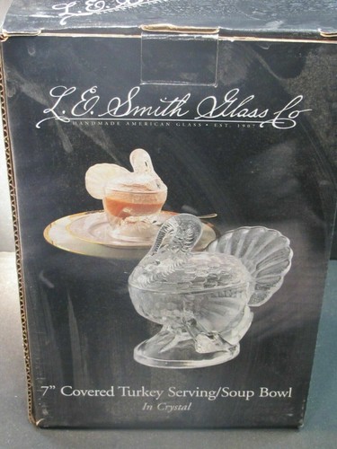 Vintage L E Smith Clear Glass Tom Turkey Covered Bowl Candy Dish 7" Tall USA EUC - Picture 12 of 12