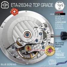 MOVEMENT AUTOMATIC ETA 2834-2, TOP GRADE GLUCYDUR, KIF - TRIOVIS,  HH4, BLUE SCR
